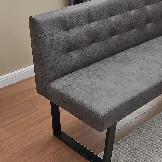 HIPIHOM Modern L-Shaped Dining Bench, Vintage Fabric Upholstered Corner Sofa with Metal Legs for Kitchen Nook, Living Room, Dining Room (Right Seat)