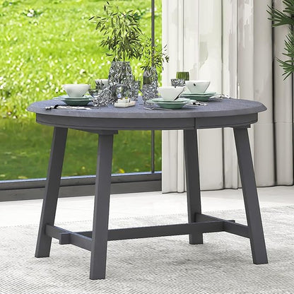 BROVAVE 57" Extendable Island Table, Rustic Dining Table with Retro Farmhouse Style, Mid Century Dining Table with Rubber Wood Legs for Family Gatherings, Gray