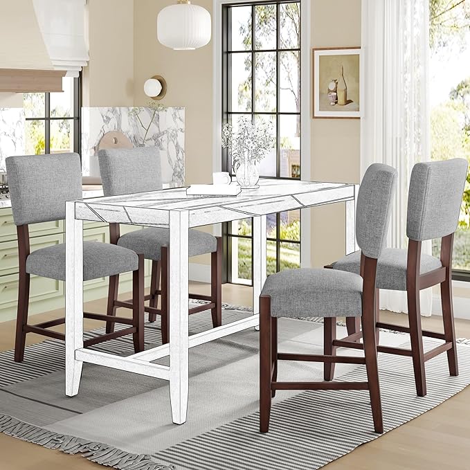 Mid Century Modern Bar Stools Set of 4, 40.4" Counter Stools with Back, Linen Upholstered Barstools Chairs for Kitchen Island Dining Room, Beige，Grey,for Living Room