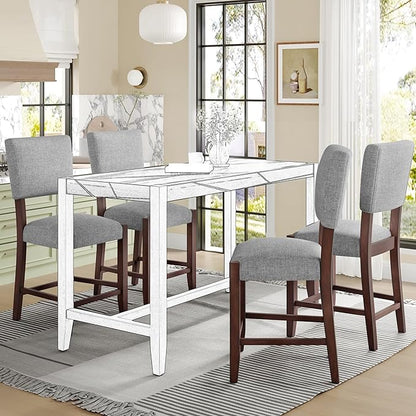 Mid Century Modern Bar Stools Set of 4, 40.4" Counter Stools with Back, Linen Upholstered Barstools Chairs for Kitchen Island Dining Room, Beige，Grey