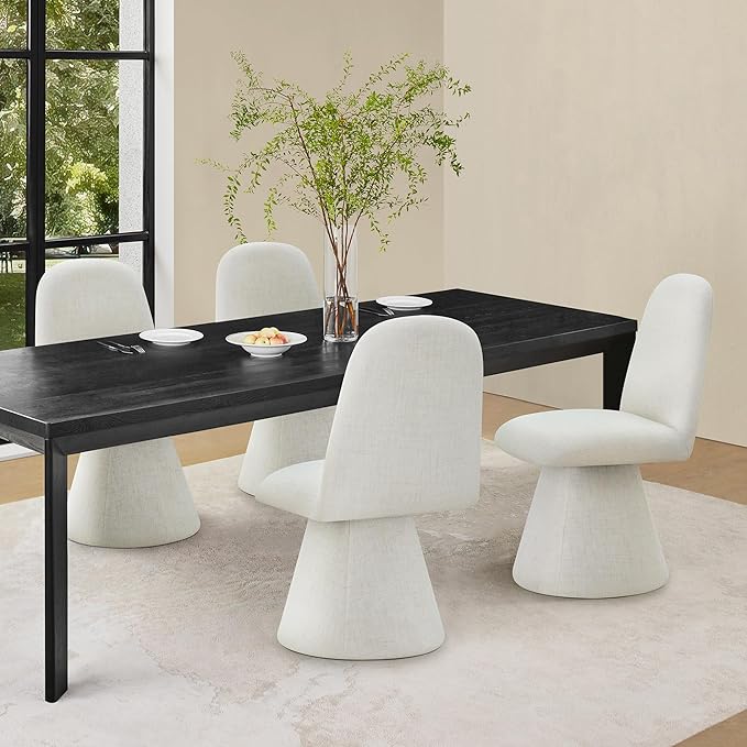 KISLOT Swivel Dining Chairs Set of 2, Modern Upholstered Dining Chair Mid Century Kitchen Chairs with Wave Shaped High Back, 360 Degree Rotating Vanity Chair for Dining Room, Bedroom, Farmhouse, Beige