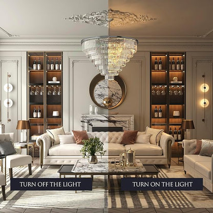 Nickle Crystal Chandelier Modern Chandeliers Lighting Pendant Ceiling Light Fixture 7-Tier for Dining Living Room Kitchen W39
