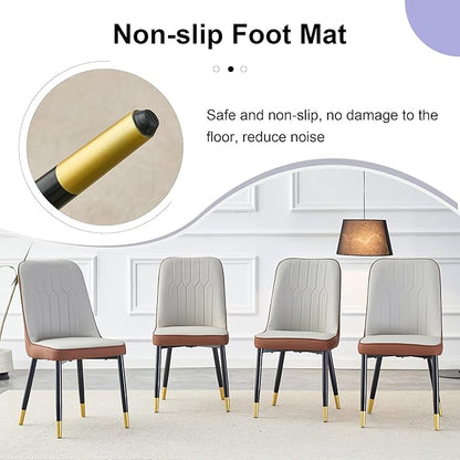 Extendable Round Dining Table Set with 4 Chairs, Telescopic MDF Table with Light Gray and Brown PU Cushion Seats, Adjustable for Different Size Gatherings in Kitchen and Dining Room