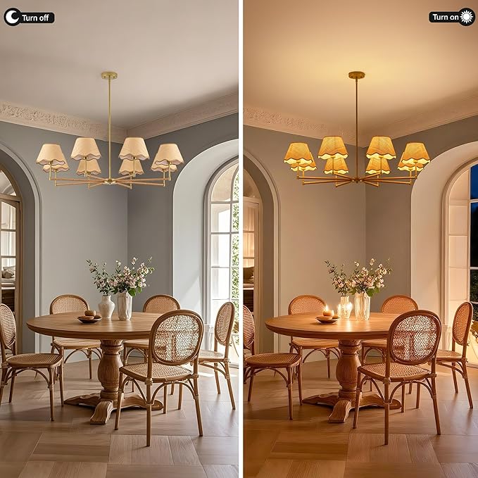 MAYNA 42” Large Rattan Chandelier, 8-Light Rustic Farmhouse Pendant Light with Wicker Lamp Shades, Modern Dining Room Chandelier, Adjustable Brass Chandelier for Kitchen Island, Dining Room