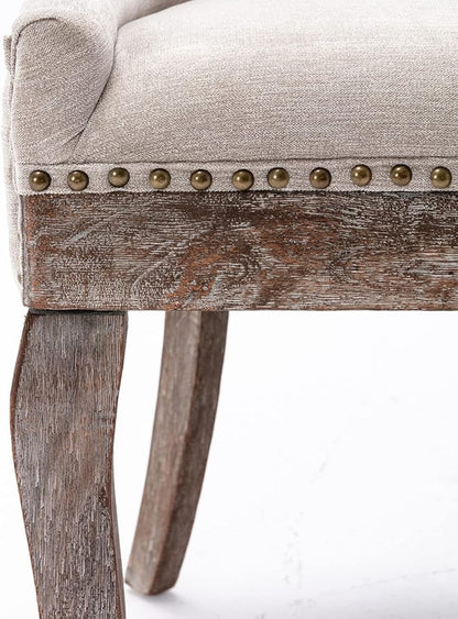 2 Pieces Dining Chair, Bar Chairs, Kitchen Island Chairs, Thickened Fabric Chairs with Neutral Toned Solid Wood Legs, Bronze Nail Head Accent, Sturdy Structure, for Living Room Dining Room, Beige
