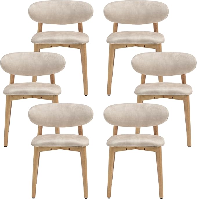 Upholstered Dining Chairs Set of 6, Velvet Fabric Kitchen & Dining Room Chairs with Solid Wood Legs, Modern Armless Side Chairs for Kitchen Island, Living Room, Restaurant (Beige, Set of 6)
