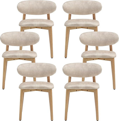 Upholstered Dining Chairs Set of 6, Velvet Fabric Kitchen & Dining Room Chairs with Solid Wood Legs, Modern Armless Side Chairs for Kitchen Island, Living Room, Restaurant (Beige, Set of 6)