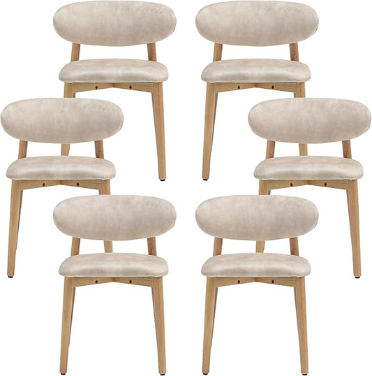 Upholstered Dining Chairs Set of 6, Velvet Fabric Kitchen & Dining Room Chairs with Solid Wood Legs, Modern Armless Side Chairs for Kitchen Island, Living Room, Restaurant (Beige, Set of 6)
