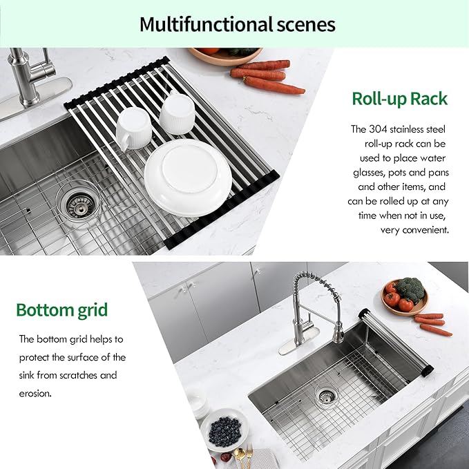Undermount Kitchen Sink, 28 x 19 Inch Sink Kitchen16 Gauge Stainless Steel Outdoor Laundry Kitchen Sinks Single Bowl