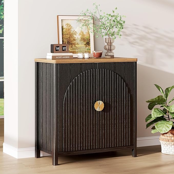 Sideboard Cabinet with Storage - 63” Large Kitchen Buffet Table, Adjustable Shelf & 4 Fluted Doors Farmhouse Coffee Bar for Living Room Dining Room Entryway, Wood