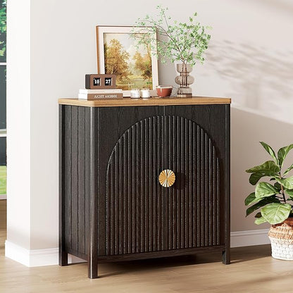 Sideboard Cabinet with Storage - 63” Large Kitchen Buffet Table, Adjustable Shelf & 4 Fluted Doors Farmhouse Coffee Bar for Living Room Dining Room Entryway, Wood