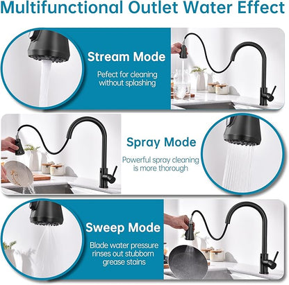 TUTEW Touchless Kitchen Faucet with Pull Down Sprayer, Matte Black Motion Sensor Kitchen Sink Faucet Single Hole, Spot Resist Stainless Steel Single Handle Commercial Modern Faucet