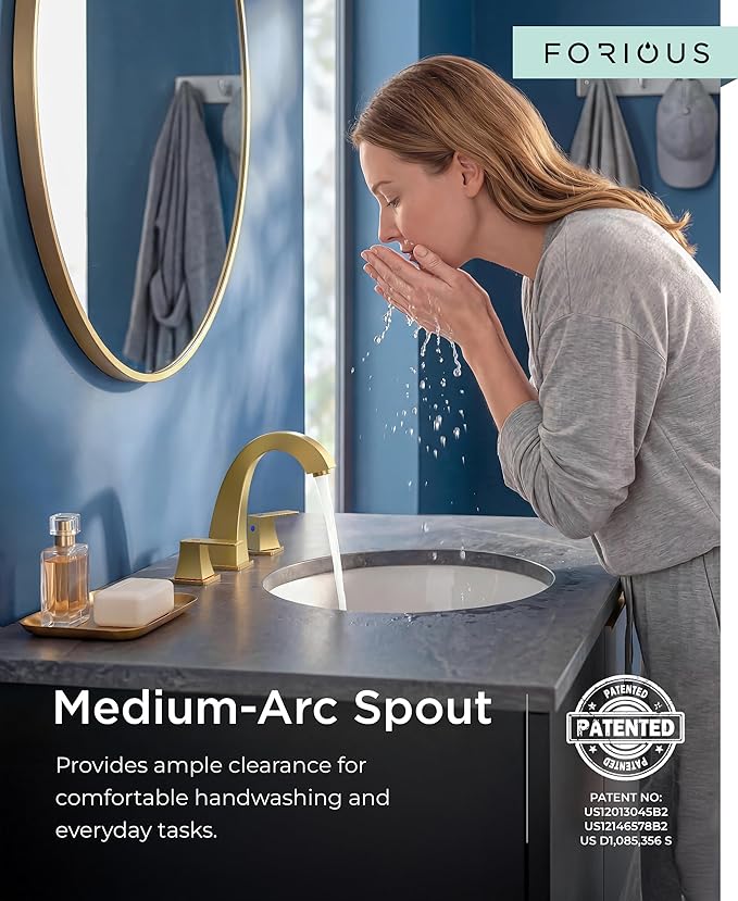 FORIOUS Bathroom Faucets 3 Hole, Brushed Gold Bathroom Sink Faucet for Vanity with Pop-up Drain and Supply Lines, Lead-Free 8 Inch Widespread Faucet for 3 Hole Sink