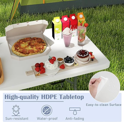 Tangkula 6 FT Folding Table, Indoor Outdoor Foldable Plastic Table with HDPE Tabletop, Sturdy Metal Fame, Carrying Handle, Heavy Duty Portable Fold-in-Half Picnic Table for Camping BBQ Party
