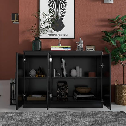 holzart 43" Black Buffet Cabinet Sideboard with Storage - Modern 3-Door Kitchen Cupboard & Coffee Bar Station for Dining Room, Living Room, Entryway - Adjustable Shelves, 43.3" W x 31.5" H