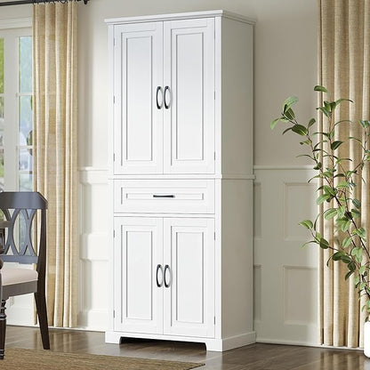 Storage Pantry Cabinet with Door and Shelf Organizer, Kitchen Cupboard for Entryway, Living Room or Bathroom, Adjustable Shelves, White