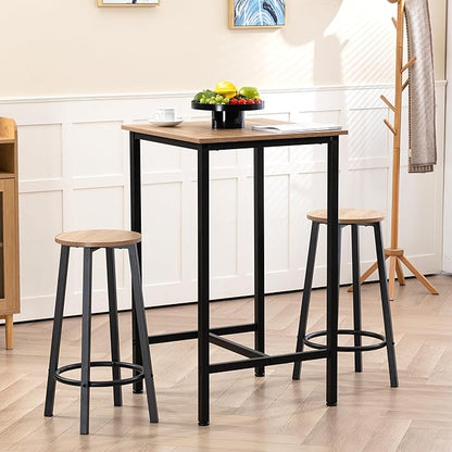 Finnhomy Bar Table Set, 23.6" Pub Table High Top Table, Square Bar Height Table, Bar Table with Stools, Kitchen Table Set for 2, Industrial Breakfast for Kitchen, Living Room, Greige