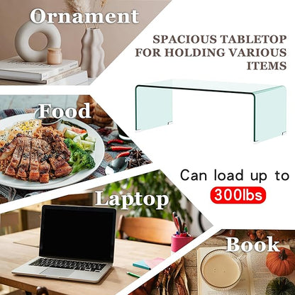 Modern 39.4" Tempered Glass Coffee Table, 12mm Ultra-Thick Waterfall Clear Center Table for Living Room, Minimalist Rectangle Coffee Table for Small Spaces, No Assembly Required