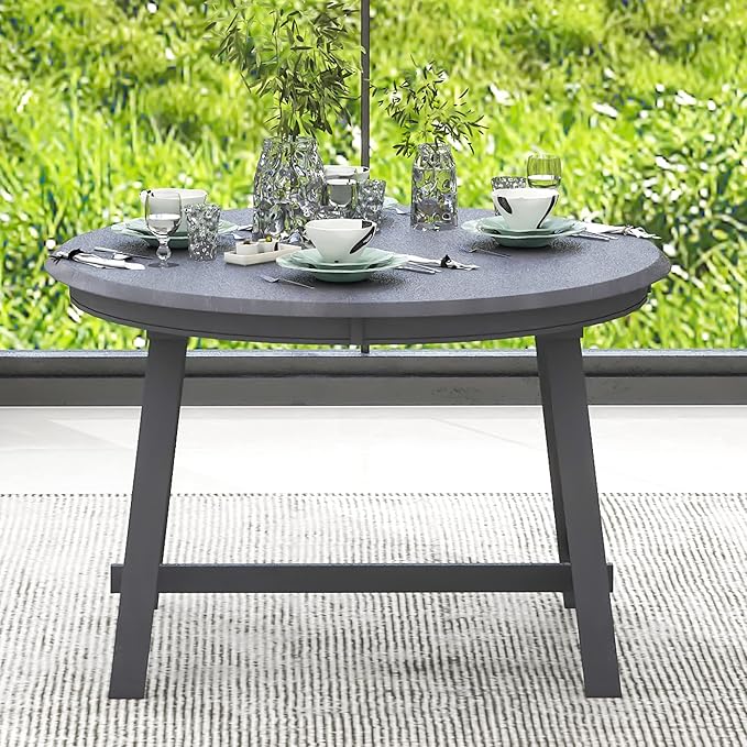 57" Extendable Island Table, Rustic Dining Table with Solid Wood Legs, Mid Century Dining Tables with MDF Top for Family Gatherings, Gray