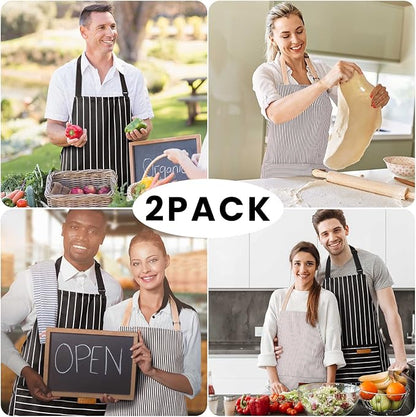 BeLuyi 2 Pack Adjustable Bib Apron with 2 Pockets Chef Cooking Kitchen Restaurant Aprons for Women Men
