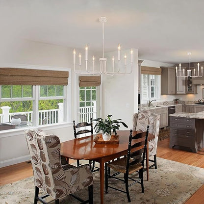 French Country Chandelier, 8-Light Farmhouse Chandelier for Dining Room, Antique White Chandelier Light Fixtures, Candle Hanging Pendant Lights for Kitchen Living Room Bedroom Foyer