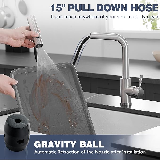 GIMILI Kitchen Faucet with Pull Down Sprayer Brushed Nickel Waterfall Modern Kitchen Sink Faucet