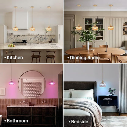 Shenmoyl Battery Operated Pendant Light 5000mAh Rechargeable Chandelier with Remote Control Wireless Adjustable Hanging Amber Striped Light for Kitchen Island Dining Room Hallway, 2 Pack