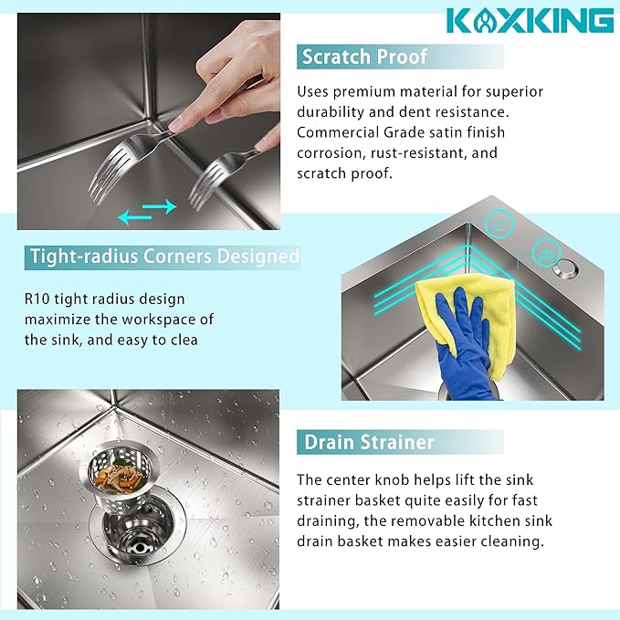 15x15x9 Inch Drop In Bar Sink, 18 Gauge T304 Stainless Steel Topmount Kitchen Sink for RV, Outdoor BBQ, Wet Bar, Laundry & Utility - Rust-Proof Single Bowl with Basket Strainer