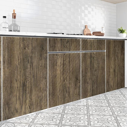 WESTICK Wood Countertop Wallpaper 394" x 15.8" Vintage Brown Wood Contact Paper Removable Kitchen Countertops Peel and Stick Waterproof Wooden Grain Contact Paper for Tables Desk Dressers Cabinets