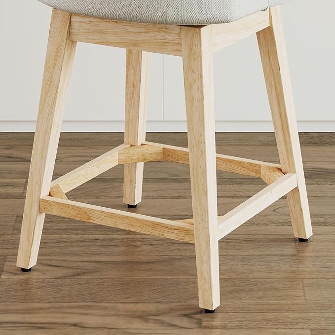 Counter Height Bar Stools Set of 2, Modern Swivel Barstools with Back and Wood Legs, Linen Fabric Upholstered Counter Height Stools, 26" H Kitchen Island Stools, Home Bar, Pub, Ivory