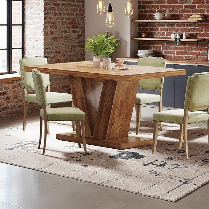 Oigavfd 47 Inch Dining Table, Rectangular Kitchen Table for 4 with Heavy Duty Pedestal Base, Modern Farmhouse Wood Dining Table for Dining Room, Kitchen, and Small Space (Walnut Brown)