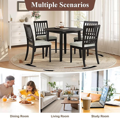 Merax 3-Piece Drop Leaf Round Dining Table Set for 2, Farmhouse Kitchen Table Set with Extendable Round Table and 2 Upholstered Chairs. Wood Table and Chairs Set for Dining Room, Living Room, Black