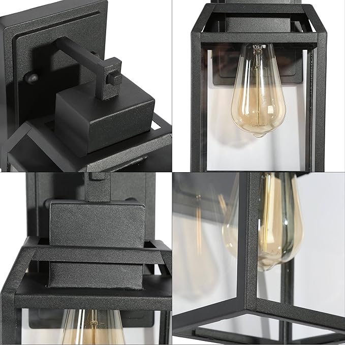 LALUZ Outdoor Porch Lighting Wall Mount, Anti-Rust Exterior Wall Light Fixture with Clear Glass, Weather-Proof Outdoor Wall Sconce Lighting Black Outside Wall Lantern for Patio, Garage, Yards