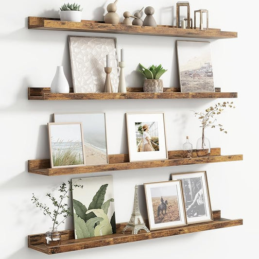 FLYJOE Floating Picture Ledge Shelves for Wall Set of 4, 36 Inch Wall Shelves with Lip Long Large Nursery Book Shelf for Toys Storage Kids Bookshelf Wall Mounted Living Room Bedroom Decor Frames