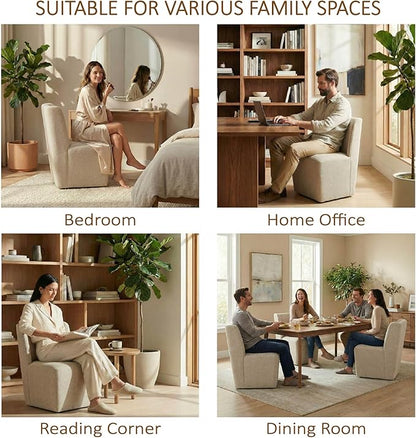 KISLOT Upholstered Dining Chairs Set of 1 with Casters, Wingback Modern Side Armless Deskchair with Rollers for Diningroom Bedroom Livingroom Reading Room, Sand Fabric