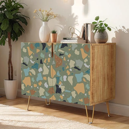 SIGNWIN Sideboard Buffet Cabinet, Kitchen Storage Cabinet with 2 Doors, Vibrant Fractal Marble Rock Pattern, Cupboard Console Table for Dining Room - 35" L x 18" W x 29" H
