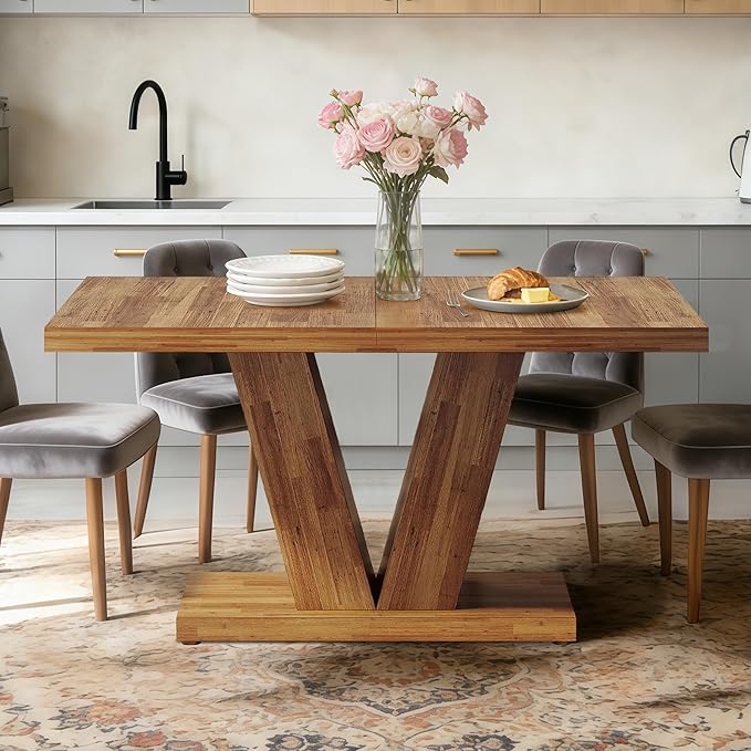 Oigavfd 47 Inch Dining Table, Rectangular Kitchen Table for 4 with Heavy Duty Pedestal Base, Modern Farmhouse Wood Dining Table for Dining Room, Kitchen, and Small Space (Walnut Brown)