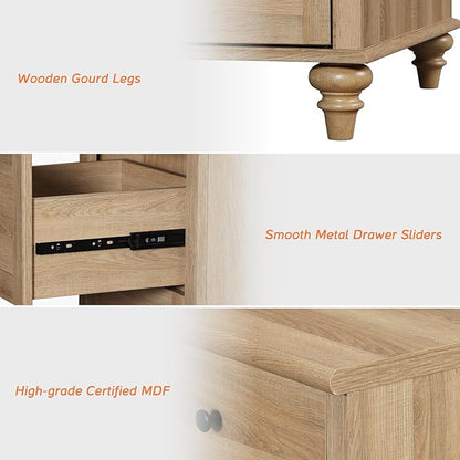WAMPAT Large Buffet Cabinet with 8 Doors and 4 Drawers, Modern Coffee Bar Table Wood Kitchen Storage Cabinets, Farmhouse Sideboard Credenza for Dining Room, Oak, 134 inch
