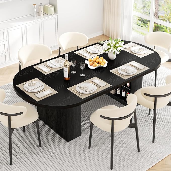 Jocoevol 78.7" Dining Table for 6 8 10, Modern Dining Room Table with Storage, Wood Kitchen Table with Heavy Duty Legs, Dinner Tables for Kitchen Dining Room (Black)