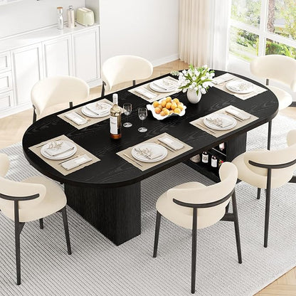 Jocoevol 78.7" Dining Table for 6 8 10, Modern Dining Room Table with Storage, Wood Kitchen Table with Heavy Duty Legs, Dinner Tables for Kitchen Dining Room (Black)