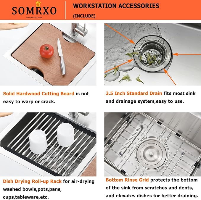 15x15 Inch Drop In Bar Sink - 16 Gauge Stainless Steel Small Kitchen Sink, 10" Deep Single Bowl Workstation Sinks with Accessories for RV, Outdoor Kitchen & Wet Bar