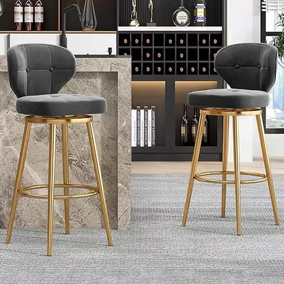 Counter Height stools Set of 2, 360° s with Back and Footrest, Thickened Upholstered Cushion, Tall Chairs for Kitchen Island, Dining Room, Home, Cafe,Grey-Sitting Height 65cm