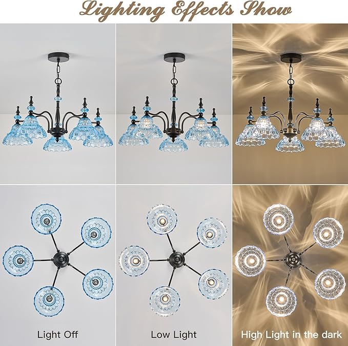 HDDFL Chandeliers Light 5 Lights Chandelier Lamp Modern Pendant Lighting Fixtures Hanging Lamps for Dining Room Entryway Living Room Bedrooms Foyer Entrance Kitchen Black and Blue