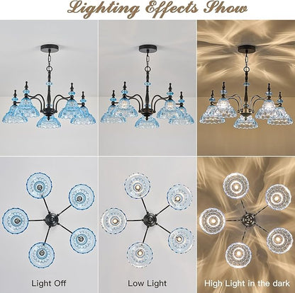HDDFL Chandeliers Light 5 Lights Chandelier Lamp Modern Pendant Lighting Fixtures Hanging Lamps for Dining Room Entryway Living Room Bedrooms Foyer Entrance Kitchen Black and Blue