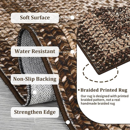 Printed Washable Area Rug 9x12 Rug for Living Room Modern Rugs for Bedroom Brown Braided Large Area Rug Non Slip Throw Rugs Stain Resistant Carpet for Nursery Dining Room 9'x12' Dark Brown