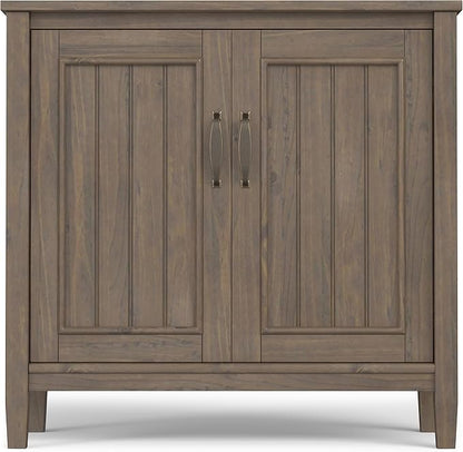 SIMPLIHOME Lev SOLID WOOD 32 Inch Wide Contemporary Low Storage Cabinet in Smoky Brown, For the Living Room, Entryway and Family Room