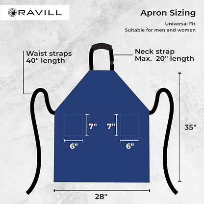 Ravill Waterproof Apron For Men and Women - 2 Pockets - 35" Long Multi Purpose Work Aprons for Dishwashing, Dog Grooming