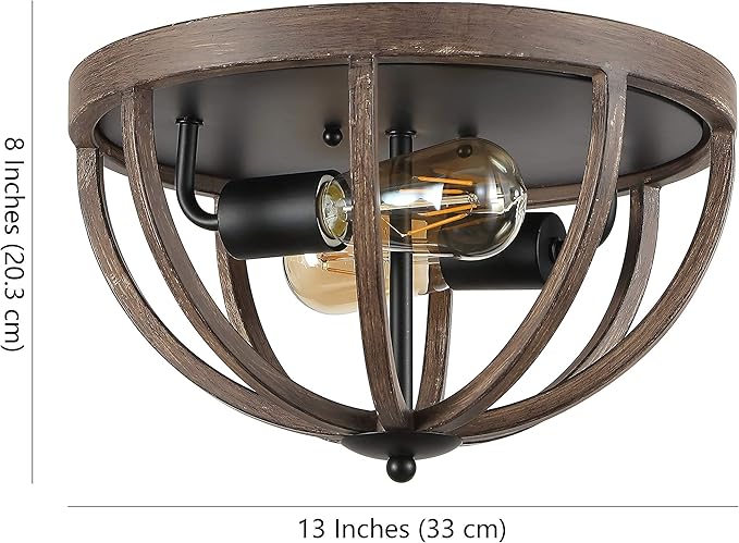JONATHAN Y 13" Brown Oil Rubbed Bronze 2-Light Iron Flush Mount, Rustic Farmhouse Ceiling Light, Barnwood Metal Fixture for Kitchen Hallway, UL Listed, LED Bulbs Included JYL7479A