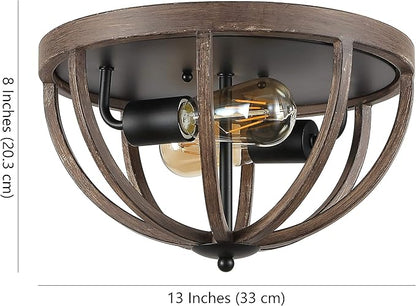 JONATHAN Y 13" Brown Oil Rubbed Bronze 2-Light Iron Flush Mount, Rustic Farmhouse Ceiling Light, Barnwood Metal Fixture for Kitchen Hallway, UL Listed, LED Bulbs Included JYL7479A