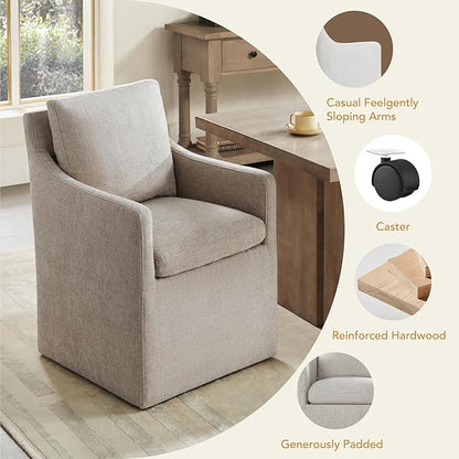 KISLOT Upholstered Dining Chairs with Casters, No Assembly Modern Accent Armchair with Rollers for Dining Room, Bedroom, Living Room, Reading Room, Already Assembled, Sand, 2 Box
